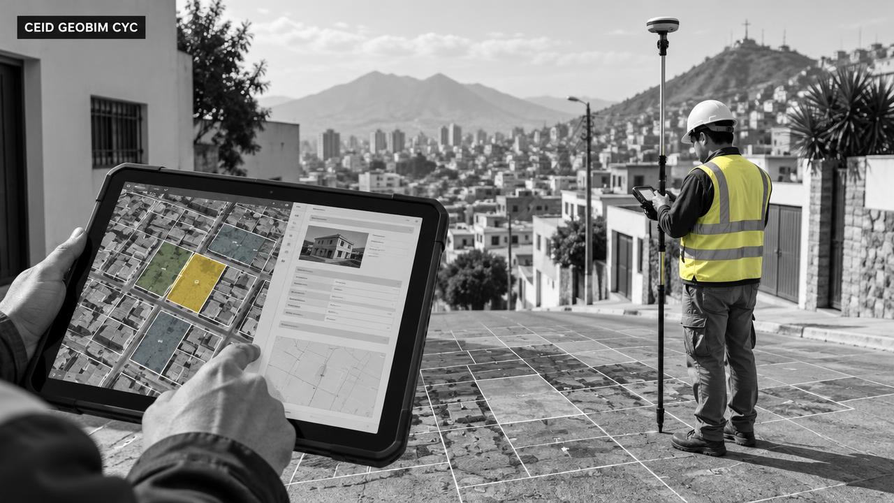 Levantamiento catastral con GNSS y ficha predial digital en tablet, imagen referencial