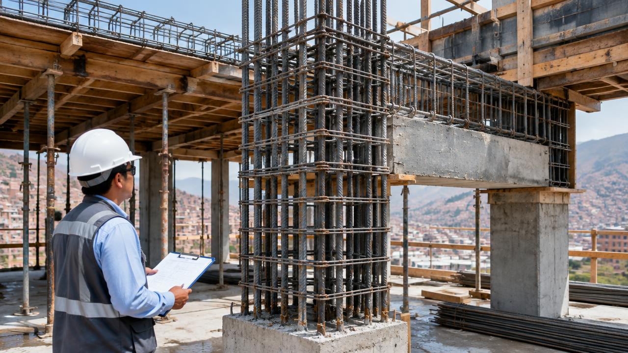 Inspección de columnas de concreto y acero de refuerzo, imagen referencial